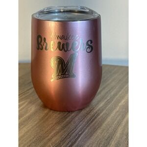 Milwaukee Brewers Wine Tumbler Women's Rose Gold New Insulated Cup Logo MLB